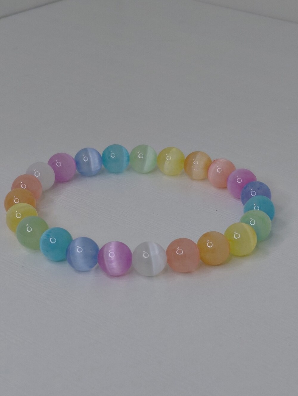 Hand Crafted Rainbow Beaded Stretch Bracelet Multicolor Pastel Rainbow 7 Inches